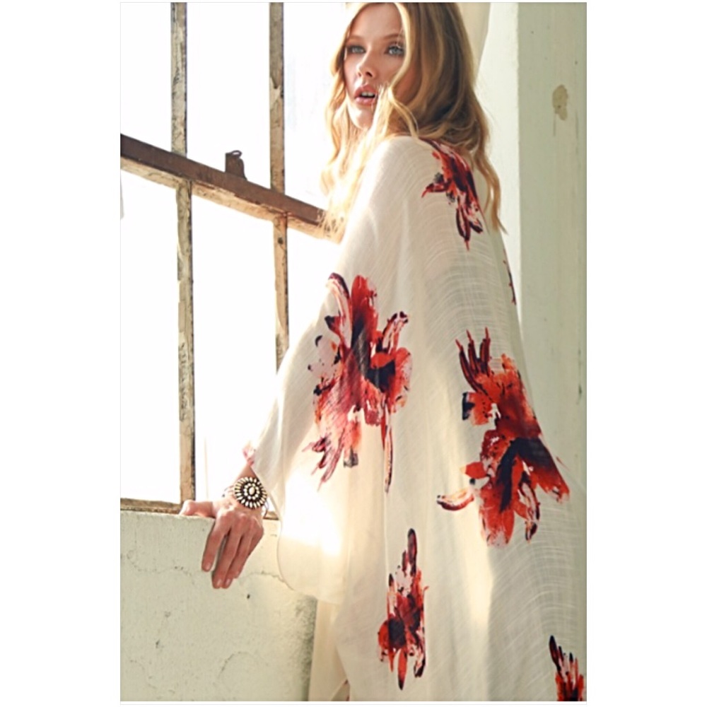 Bohemian Floral Kimono Wrap Cover Up O/S - Picture 2 of 7
